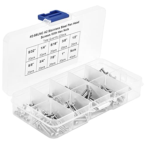 Risegun Kreuzschlitzschrauben-Set, 180-teiliges Kreuzschlitzschrauben-Set, 40 Muttern, 304 Edelstahl-Befestigungshardware, amerikanisches System #256UNC, ideal für verschiedene Anwendungen