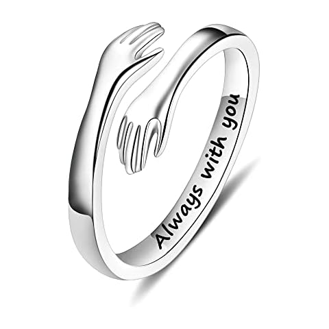 Yesteel Valentines Day Gifts for Her Wife Women Girlfriend - Hug Ring for Women Teen Girls, Birthday Gifts for Her Girls Sister Friends Women, Sterling Silver Hand Friendship Rings Jewelry Cover