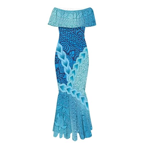 Image of Polynesian Dresses for Women Off Shoulder Maxi Dress Puletasi Samoan Dresses S-7XL