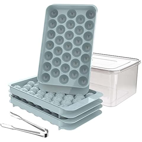 Miaowoof Small Ice Cube Trays, 3 Pack Ice Trays with Ice Bin & Ice Tong, 1.2in X 99PCS Circle Ice Cube Tray for Chilling Juice Cocktail Coffee(Blue) Cover