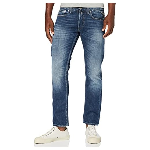 Replay Raka jeans för män, Blå (mörkblå 7), 34W x 30L