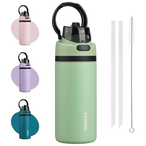 Image of BJPKPK 17oz Insulated Water Bottle with Straw Lid & Handle, Stainless Steel | Leak-Proof 2-in-1 Straw & Spout Lid, BPA-Free Vacuum Insulated Bottle Fits Cup Holders for Gym, Office, Travel & Outdoor