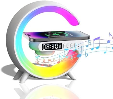 Mini G Atmosphere Lamp with Bluetooth Speaker, LED Table Lamp with Wireless Charger, Night Light Lamp Sunrise Alarm Clock, Smart Light Sound Machine for Bedroom【Mini Size 𝐆𝟔】