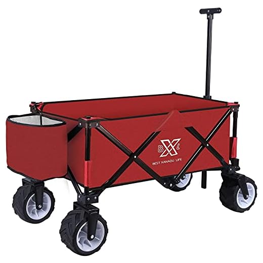 BXL Heavy Duty Collapsible Folding Garden Cart Utility Wagon for Shopping Outdoors (Red)