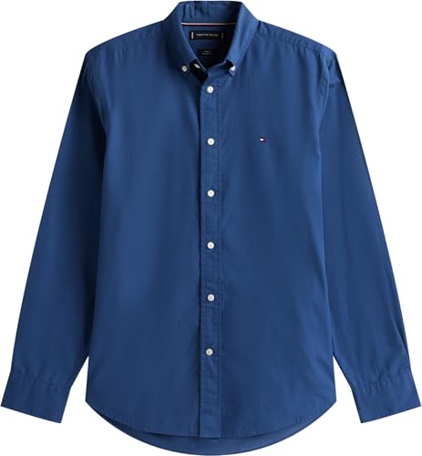 Tommy Hilfiger Herren Hemd Flex Poplin Solid Regular Fit, Blau (Aegean Sea), S – Ansicht 6