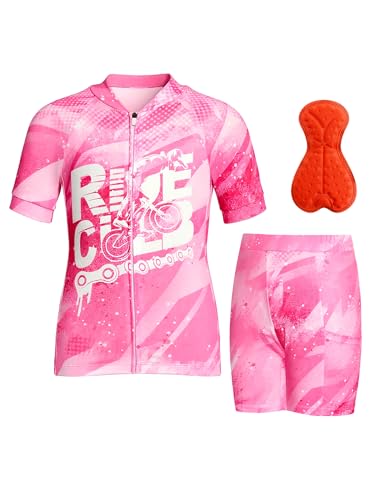 Gogokids Boys Cycling Jersey Set 3D Padded Bike Suit Kids Road Mountain Riding Shorts Bicycle Sportswear, Rose...
