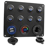 ANDRESLAD Panel Combinado De Control De 8 Posiciones 12v-24v Doble Puerto Usb 4.2a, Voltímetro Digital, Indicador De Carga y Encendedor Para Embarcaciones, Autocaravanas y Camiones