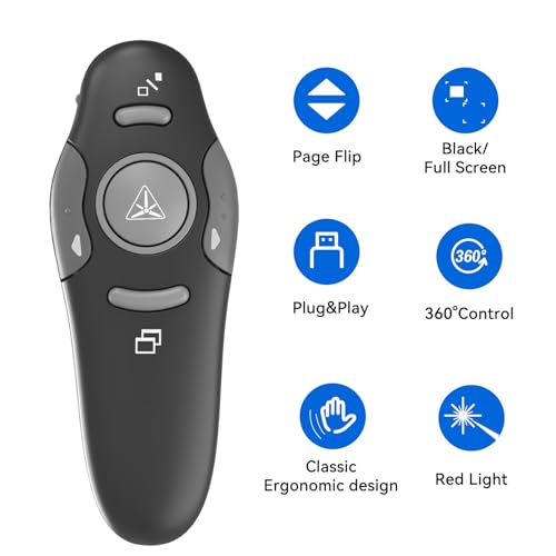 Clicker de apresentação remoto sem fio, cliques de PowerPoint com ponteiro laser, clique deslizante
