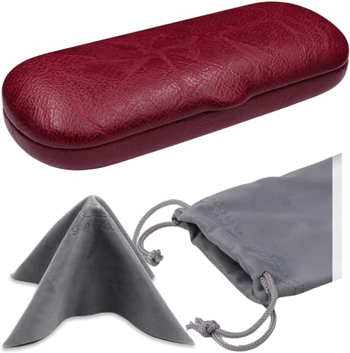 MyEyeglassCase Small Glasses case | Men’s Hard Eyeglass case with Pouch & Cloth | Slim Reading case