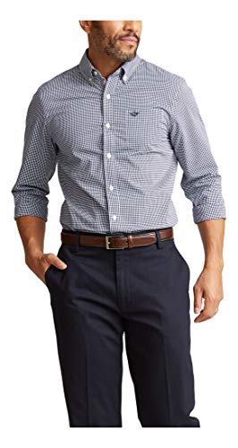 Dockers Men's Classic Fit Long Sleeve Signature Comfort Flex Shirt (Standard and Big & Tall), Medieval Blue Plaid, Large