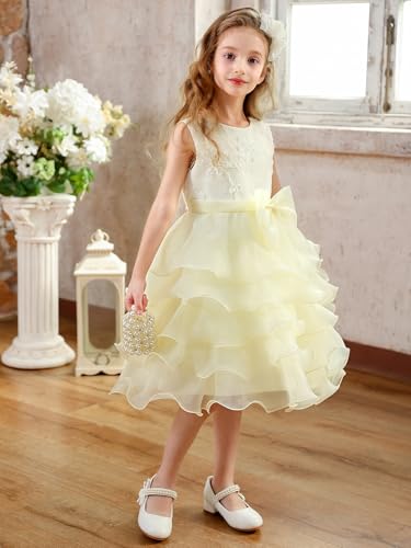 ABAO SISTER Party Wedding Flower Girl Dress Ruffles Lace Cute Bow Waist Fancy Evening Dress up4