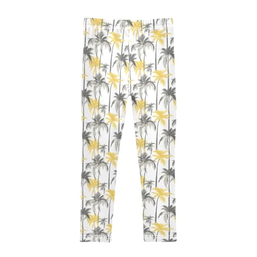 senya Girls Printed Leggings Yoga Pants Grey Yellow Palm Tree Pattern for Kids in 4t to 10 Years, 4T2