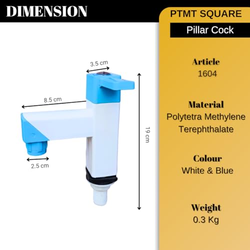 Image of PTMT Square White PVC Blue Crystal Plastic Water Tap /Long Body Plastic /Routing Tap /Washing Area /Kitchen Sink Tap /Bathroom Bib Cock for Hot & Cold Water /Basins Cock (Pack of, 6)