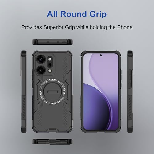Image of amazon basics Back Case Cover for Oppo Reno 14 Pro 5G | MagSafe Case with Built-in Metal Ring | Supports MagSafe Charger, Wallet & Car Mount | Shockproof Hybrid PC + TPU | Black