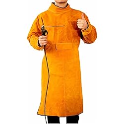 Ropa Epi Sipobuy Delantal Soldador De Piel De Vaca Para Hombres Y Mujeres, Con Mangas Y Cuello, Delantal De Protección De Trabajo De Alta Resistencia, Resistente Al Calor 41x21in