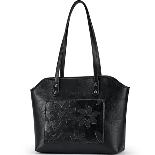 Image of Tote Bag for Women,Large Capacity Straw&Vegan Leather Tote Purses for Women,Shoulder Bags For Daily Travel Work Beach