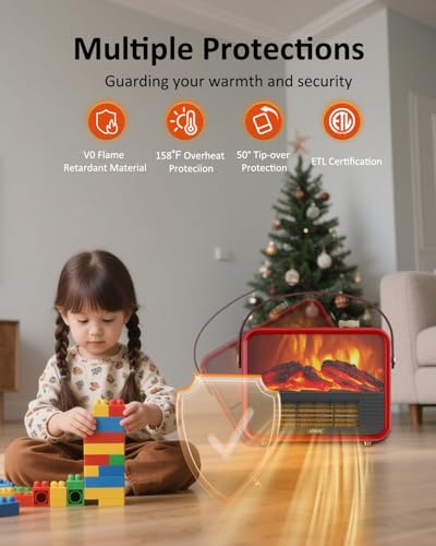 Image of Shinic Portable Electric Fireplace Heater with Realistic 3D Flame, 1500W /750W Fast Heating Mini Fireplace Heater for Indoor Use, Compact with Leather Handle, Safe for Office, Bedroom, RV, Red