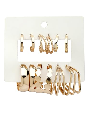 Image of Bohey by KARATCART Set of 6 Gold-Plated Multi-Design Hoop Earrings for Women
