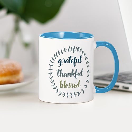 Taza cerámica de 11 oz CafePress Grateful Thankful Blessed miniatura 4