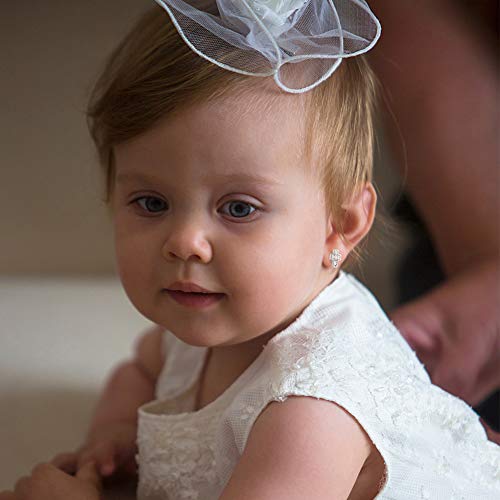 14k White Gold Clear Cubic Zirconia Little Cross Screw Back Earrings for Girls, Tiny Stud Religious Earrings for Toddlers Small Cross Screw Back Locking for Children3