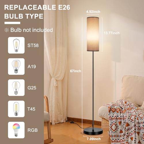 Image of FRIDEKO HOME Grey Shade Floor Lamp, Simple Design with Foot Pedal Switch, Small Tall Lamps for Living Room Bedroom Office, Corner Floor Stand Light with Black Pole Lamp (No Bulb /No Remote)