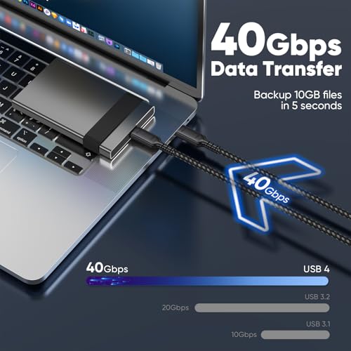 USB 4 Cable 6ft for Thunderbolt 4, USB4 40Gbps High Speed Data Transfer, 8K@60Hz /4K@120Hz Display 240W Charging USB C Data Cables for Thunderbolt 4 Thunderbolt 3 USB-C Devices