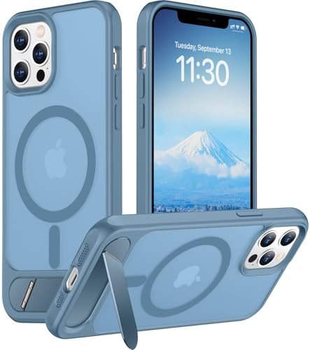 Image of Magnetic Compatible with iPhone 12 Case & iPhone 12 Pro Case, [Built-in Invisible Kickstand][Compatible with MagSafe][Military Grade Shockproof] Slim Translucent Matte Phone Case 6.1 inch