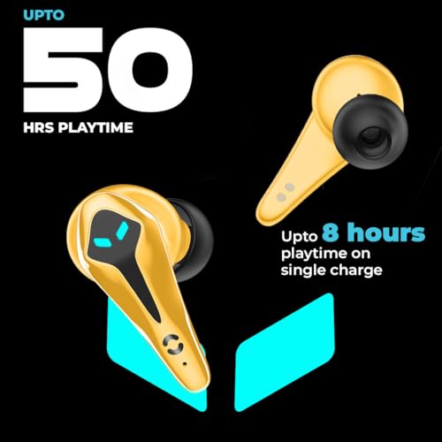 Image of HOPPUP Predator Xo3 Gaming Earbuds with 35MS Low Latency, 13MM Drivers & 50H Playtime Bluetooth (Yellow, True Wireless)
