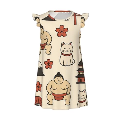 Augenstern Flutter Sleeve Nightgown Pajama Gown Cute Japanese Icon Print Easy Pull-On Sleepwear Nightdress