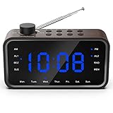 Digitaler Wecker, Rockseed FM Radio Elektronischer Wecker LED Spiegel Hochwertige Holzstruktur mit Einstellbarer Helligkeits & Schlummer, Doppelalarm, 12/24 Stunden, Montag bis Sonntag Einstellungen