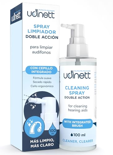 Spray Limpiador para Audífonos con Cepillo Integrado Udinett Sanitizante 100ml para Limpiar Auriculares Bluetooth Fórmula Sin Alcohol Elimina el Cerumen y la Suciedad con Efecto Inmediato
