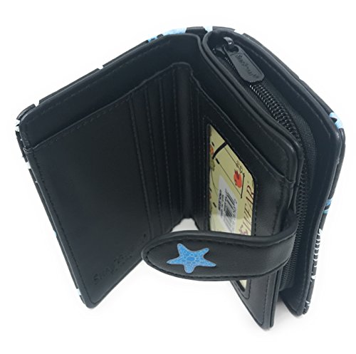 Shag Wear Shark Pattern Small Wallet for Women and Teen Girls Vegan Faux Leather Black 4.5"4