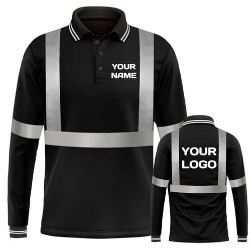 YOWESHOP Hi Vis Safety T-Shirt with Reflective Strip Long Sleeve Polo Shirt Customize Logo Quick Dry T-Shirts?M?Black5