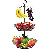 Fruit Basket for Kitchen, Cinkeda 2 Tier Fruit Basket Bowl with Banana Hanger, Detachable Fruit...