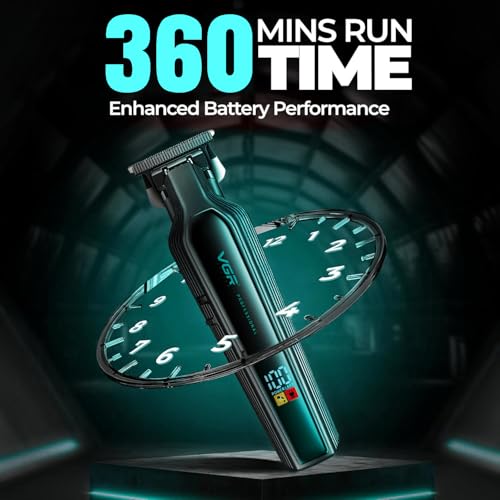 Image of VGR V-930 Professional Hair Trimmer for Men | Ceramic & Titanium Blades, 360 Mins Runtime, Type-C USB Charging Cable, 4 Adjustable Guide Combs with LED Display, Perfect for Home or Salon Use (Green)
