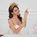 GurZinn Fascinator Hat Veil Tea Party Bridal Wedding Veil Pillbox Headband and Lace Bowknot Gloves for Women(C-Gold Hat & Gloves)
