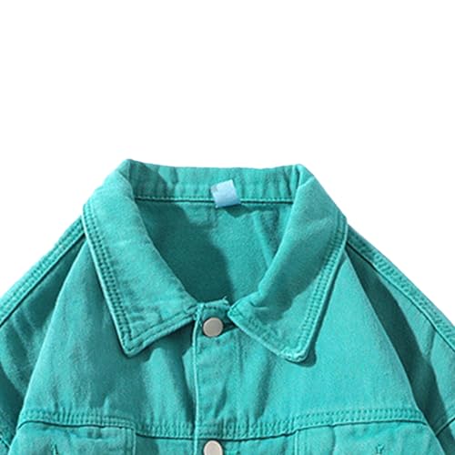 DGKaxiyaHM Men's Solid Colour Unlined Denim Jacket Lapel Button Down Jean Coat Casual Slim Washed Trucker Outerwear (XX-Large,Fluorescent Green 1)2