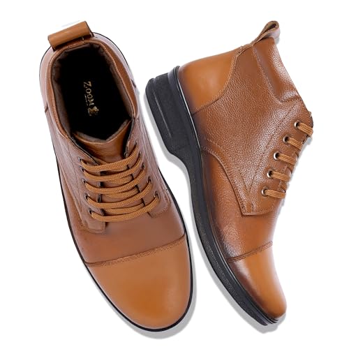 Image of Zoom Shoes A1161 Men's Genuine Leather High Ankle Boots | Stylish Lace-Up Design | Cushioned Insole for Comfort | Durable & Trendy for Everyday Wear