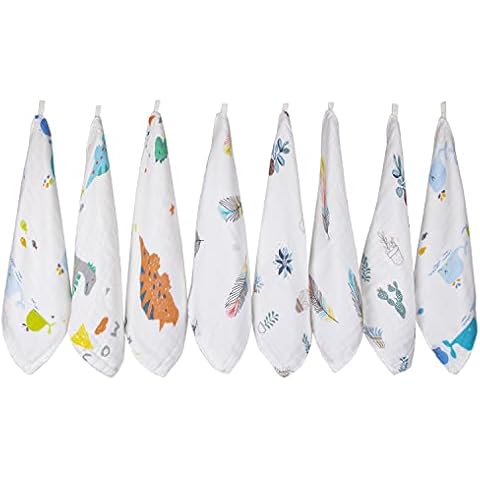 AiKiddo Muslin Squares Baby Wash Cloths 8 Pack, Cotton 6 Layers Face Towel and Washcloths for Bath, Soft Baby Muslin Burp Cloths 28x28 cm (AK-BW01) Cover