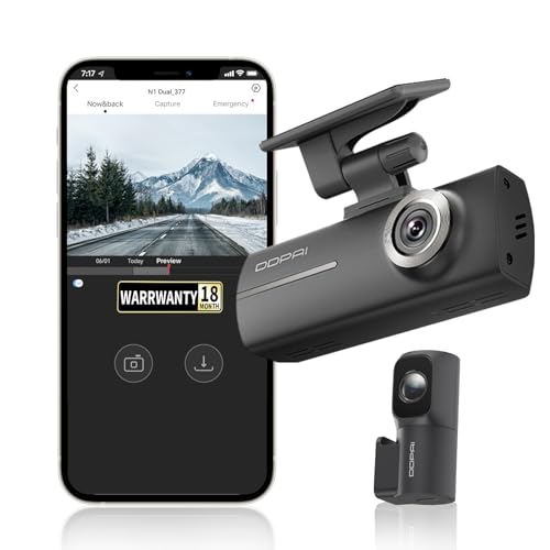 DDPAI Dual Channel Dash Cam for Car Front and Rear | 1296P Front + 1080P Rear Camera | F1.8 Aperture, Night Vision, 260° Wide Angle, G-Sensor, WiFi, S