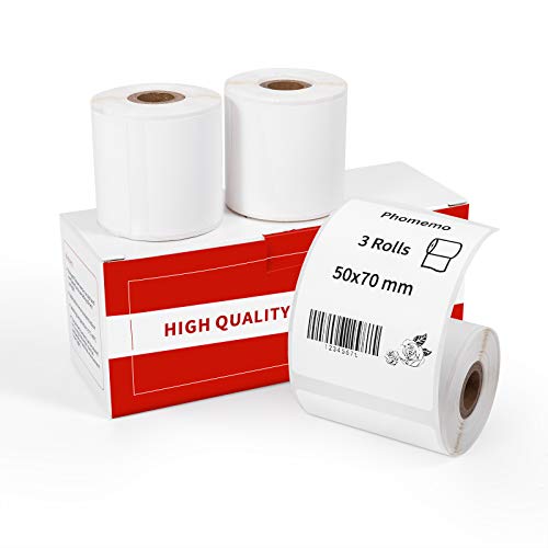 Image of Phomemo Labels- 3 Rolls M110 /M220 /M221 /M120 /M200 Thermal Label Paper, 1.96'' x 2.75'' (50x70mm)- M110 Label Multipurpose Square Self-Adhesive Paper, 90 Labels /Roll