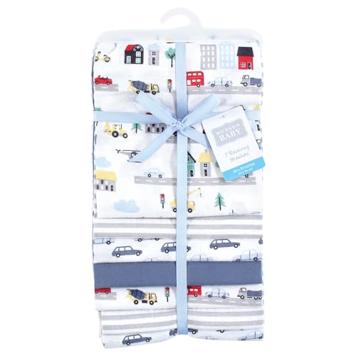 Image of Little Treasure Hudson Baby Cotton Poly Flannel Receiving Blankets Multipack, Blue City Life, 30x30 inches