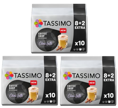 Tassimo Coffee Shop Selections Chai Latte Coffee Pods x10 (Pack of 3 Total 30 Capsules) Black Tea with Indian Spices & Creamy Milk