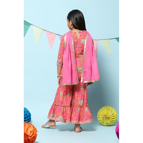 Image of BIBA Girl Cotton Straight Printed Suit Set