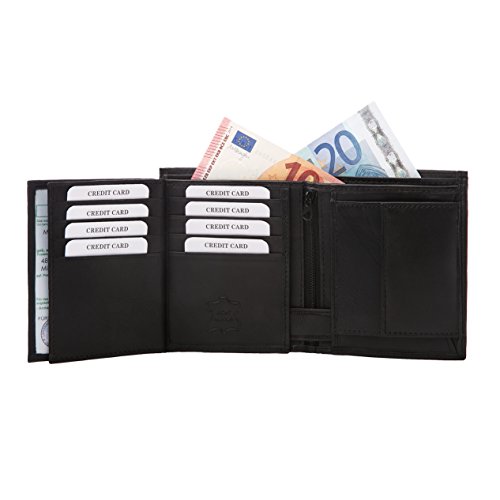 Fa.Volmer ® Fluweelzachte herenportemonnee van echt lamsleer in staand formaat | 10 vakken voor creditcards I zwart I #WSH91, zwart, Trifold, Klassiek - Image 4