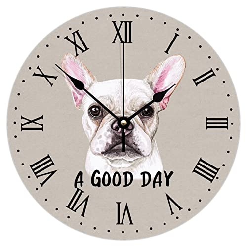 Orologio da parete senza ticchettio Bulldog francese - Un buon giorno Bulldog francese orologio da parete per cucina, ufficio, camera da letto, orologio decorativo da appendere, 22,3 x 25,3 cm