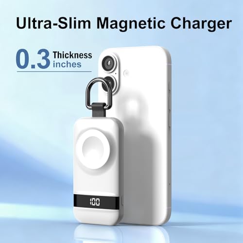 Image of Portable Charger for Apple Watch, 2500mAh & Digital Display - Magnetic Fast Charging iWatch Charger for Travel - for Apple Watch Series (White)