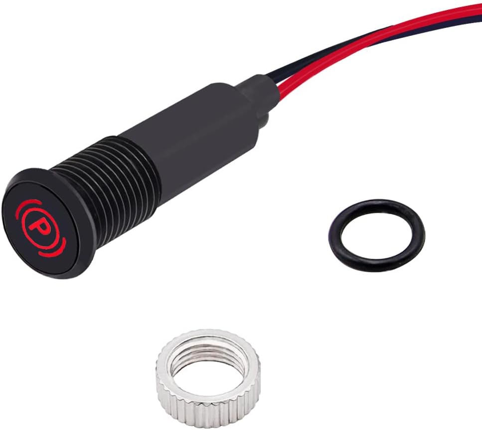 Taiss LED Indicator Pilot Dash Light (Parking Brake Indicator) Red, 5/16"(8mm)12V LED Metal Signal Indicator Light.