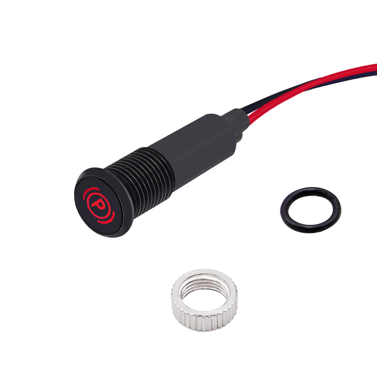 Taiss LED Indicator Pilot Dash Light (Parking Brake Indicator) Red, 5/16"(8mm)12V LED Metal Signal Indicator Light.