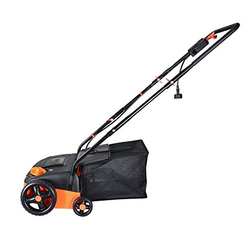 Hattomen Lawn Dethatcher & Scarifier, 12 Inch Working Width, 11 Amp Electric Lawn Dethatcher with a Replacement Raking, 4 Central Adjustable Heights, Tool-Free Assembly, 8 Gallon Grass Collection Bag